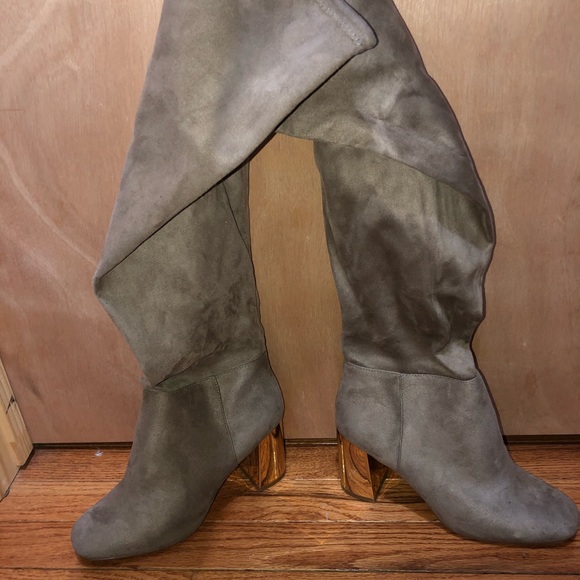 ASOS Suede Over the Knee Boots w/Gold Heel - Picture 3 of 4